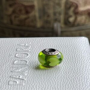 Authentic Pandora | Murano Glass Green Love Lime Hearts Charm Bead | Ale 925